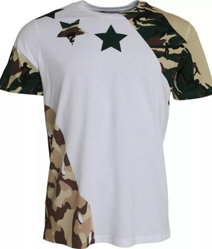 Dolce &amp; Gabbana White Camouflage Stars Crew Neck Men T-shirt