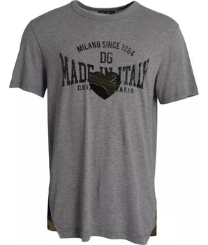 Dolce & Gabbana Gray Graphic Print Cotton Round Neck T-shirt