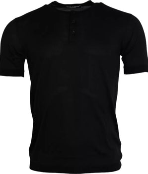 Dolce & Gabbana Black Silk Round Neck Short Sleeve T-shirt