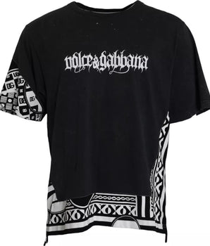 Dolce & Gabbana Black Graphic Printed Cotton Short Sleeves T-shirt