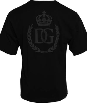 Dolce & Gabbana Black Logo Embossed Cotton Crew Neck T-shirt