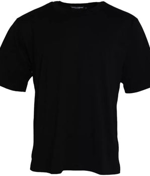 Dolce & Gabbana Black Logo Embossed Cotton Crew Neck T-shirt