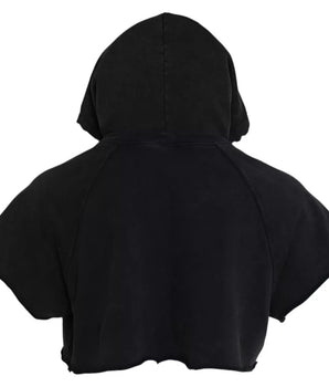 Dolce & Gabbana Black Cotton Hooded Short Sleeves Cropped T-shirt