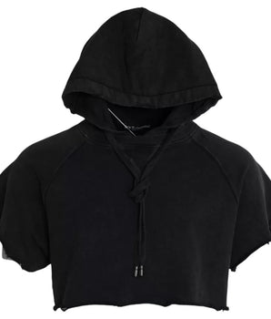 Dolce & Gabbana Black Cotton Hooded Short Sleeves Cropped T-shirt