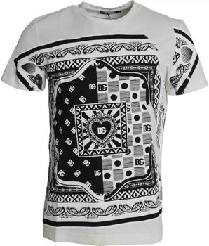 Dolce & Gabbana White Bandana Print Cotton Short Sleeves Men T-shirt