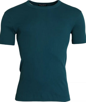 Dolce & Gabbana Blue Green Cotton Round Neck Short Sleeves T-shirt