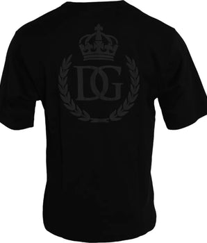 Dolce & Gabbana Black Logo Embossed Cotton Crew Neck T-shirt