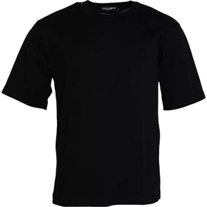 Dolce & Gabbana Black Logo Embossed Cotton Crew Neck T-shirt