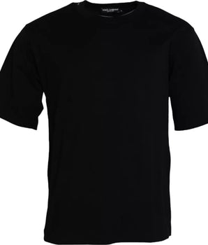 Dolce & Gabbana Black Logo Embossed Cotton Crew Neck T-shirt