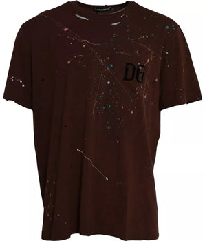Dolce & Gabbana Brown Color Splash Cotton Crew Neck T-shirt
