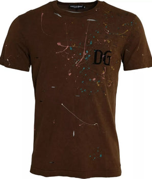 Dolce &amp; Gabbana Brown Color Splash Cotton Crew Neck T-Shirt