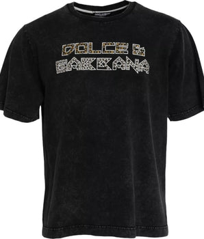 Dolce & Gabbana Black Logo Print Cotton Crewneck Men T-shirt