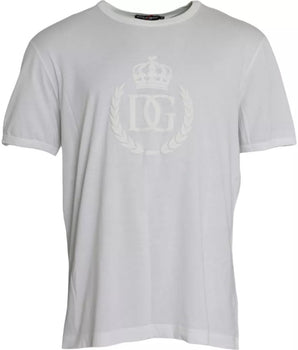 Dolce & Gabbana White Logo Embossed Cotton Crewneck T-shirt