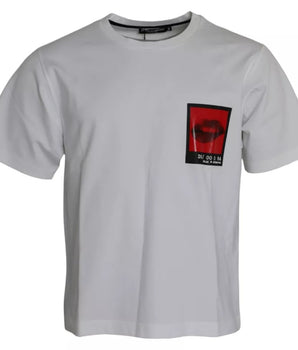 Dolce & Gabbana White Red Lips Print Cotton Men T-shirt
