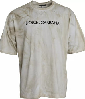 Dolce &amp; Gabbana Off White Logo Cotton Crew Neck T-shirt