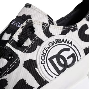 Dolce & Gabbana Black White Canvas Low Top Sneakers Men Shoes