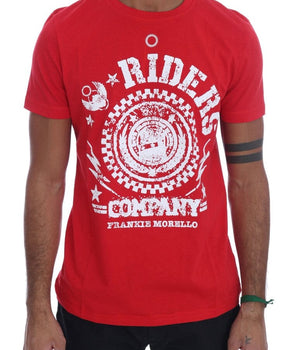 Frankie Morello Chic Red 'RIDERS' Motive Crewneck Tee Frankie Morello 