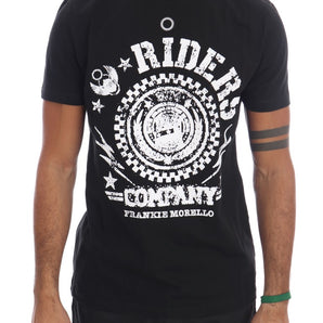 Frankie Morello Chic camiseta negra con cuello redondo y motivo 'RIDERS'