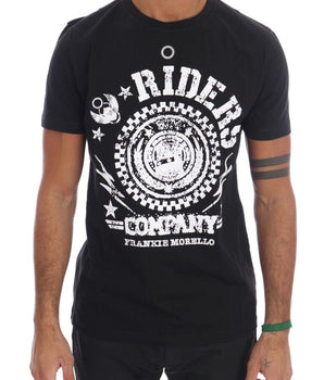 Frankie Morello Chic Black Crewneck Tee with 'RIDERS' Motif Frankie Morello 