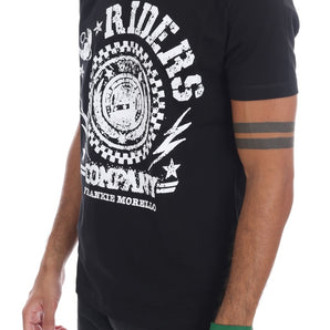 Frankie Morello Chic camiseta negra con cuello redondo y motivo 'RIDERS'