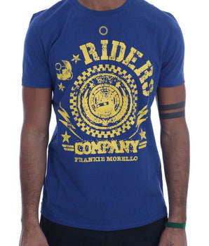 Frankie Morello Stylish Blue Riders Motif Cotton Tee Frankie Morello 
