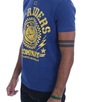 Frankie Morello Stylish Blue Riders Motif Cotton Tee Frankie Morello 