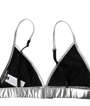 Dolce &amp; Gabbana Top corto tipo corpiño sin mangas de poliéster plateado