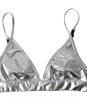 Dolce &amp; Gabbana Top corto tipo corpiño sin mangas de poliéster plateado