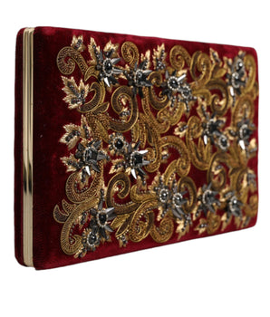 Dolce & Gabbana Red Velvet Gold Frame Clutch Evening Party Purse Bag