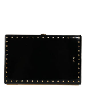 Dolce & Gabbana Black Leather Studs Gold Frame Clutch Evening Purse Bag