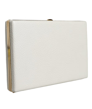 Dolce &amp; Gabbana White Leather Gold Frame Clutch Evening Party Purse Bag
