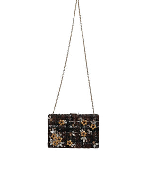 Dolce & Gabbana Multicolor Tweed Floral Clutch Evening Party Purse CrossBody Bag