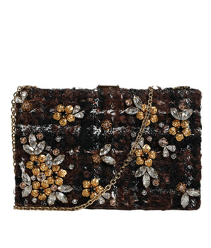 Dolce & Gabbana Multicolor Tweed Floral Clutch Evening Party Purse CrossBody Bag