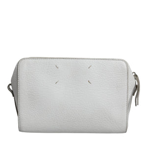 MM6 Maison Margiela White Leather Large Pouch Zip Handbag Women Bag