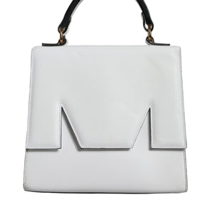 MSGM White Bovine Leather Top Handle Handbag Satchel Purse Bag