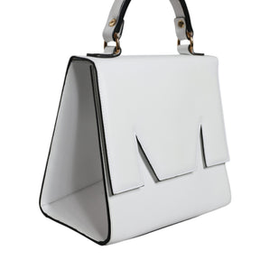 MSGM White Bovine Leather Top Handle Handbag Satchel Purse Bag