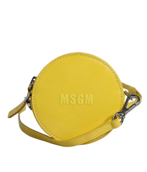 MSGM Yellow Leather Logo Crossbody Sling Shoulder Round Bag