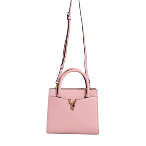 Versace Pink Small Top Handle Grainy Calf Leather Crossbody Bag