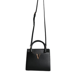 Versace Bolso bandolera pequeño de cuero negro con asa superior