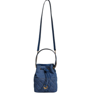 Versace Blue Quilted Denim Leather Crossbody Shoulder Bag