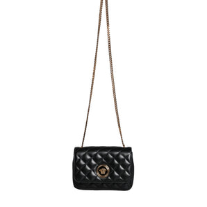 Versace Black Quilted Lambskin Leather Crossbody Shoulder Bag