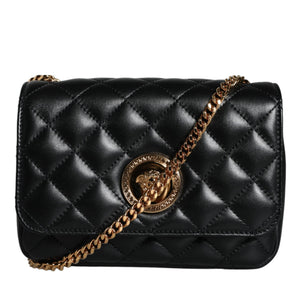 Versace Black Quilted Lambskin Leather Crossbody Shoulder Bag