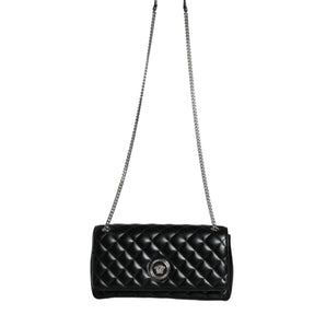 Versace Bolso bandolera de piel de cordero acolchado negro