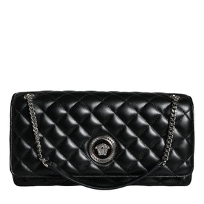 Versace Black Quilted Lambskin Leather Crossbody Shoulder Bag