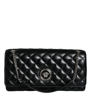 Versace Black Quilted Lambskin Leather Crossbody Shoulder Bag