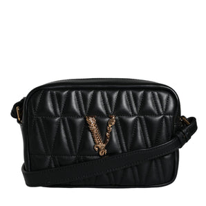 Versace Black Quilted Lamb Leather Camera Case Shoulder Bag