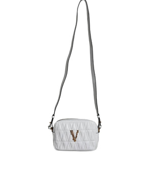 Versace White Quilted Nappa Leather Crossbody Shoulder Bag