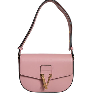 Versace Pink Grainy Calf Leather Logo Crossbody Shoulder Bag