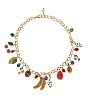 Dolce & Gabbana Gold Tone Brass Fruity Crystal Embellished Waist Chain Belt