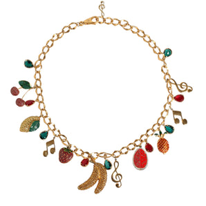 Dolce & Gabbana Gold Tone Brass Fruity Crystal Embellished Waist Chain Belt